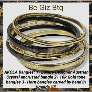 🆕 Akola Women's Black 10k Gold Plated 6-Piece Zuri Bangle Bracelet